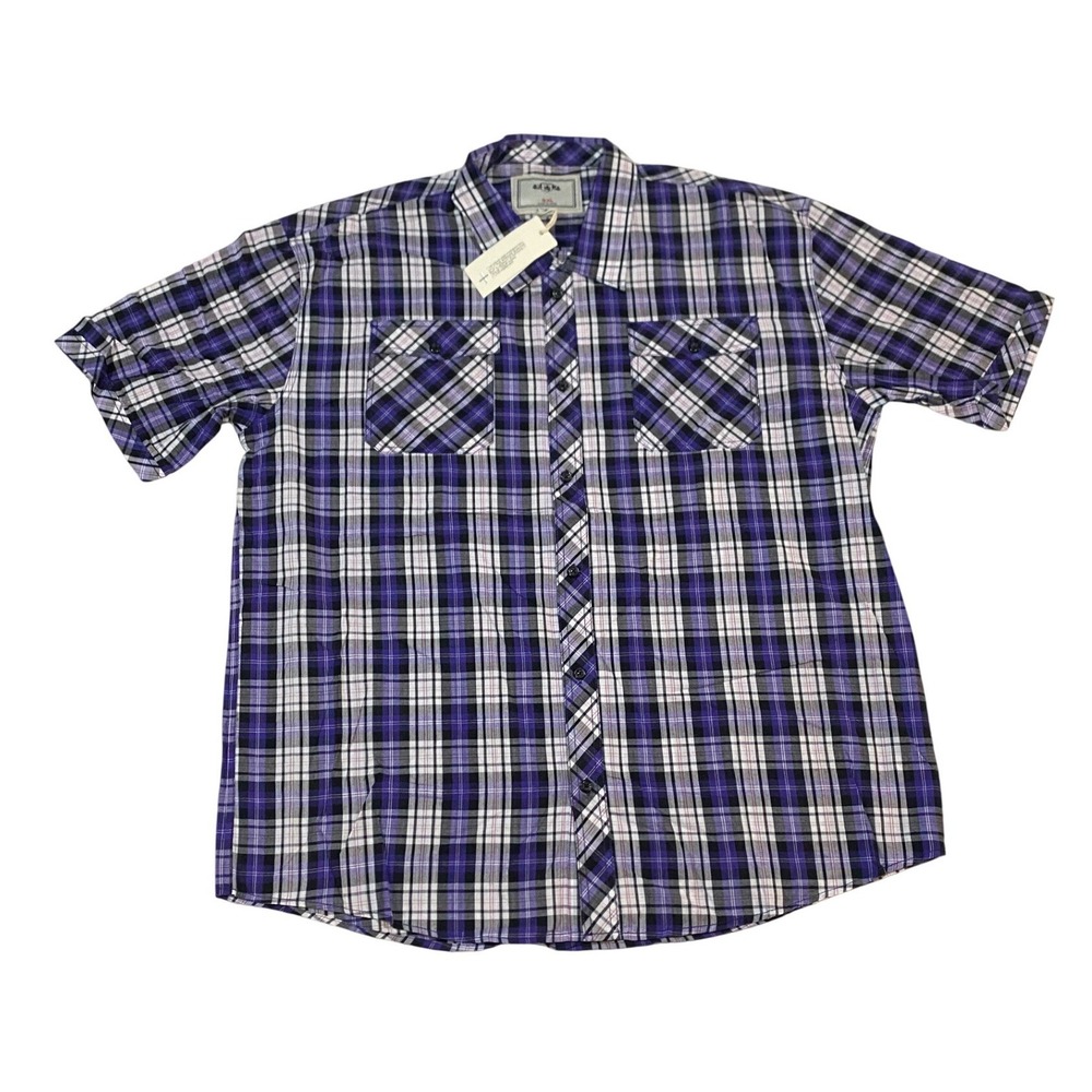 PJ Mark Mens‎ 4XL Short Sleeve Button Down Shirt Purple Black Plaid 21323 NWT